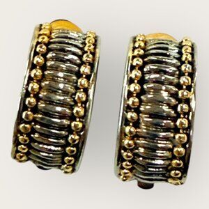 Vintage Two Tone Hoop Style Clip On Earrings